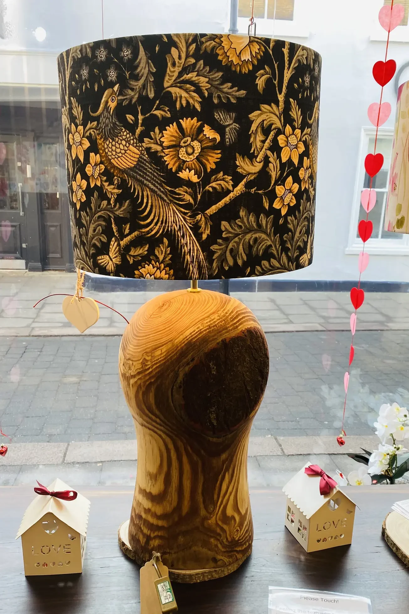 Black lampshade with gold pheasant pattern