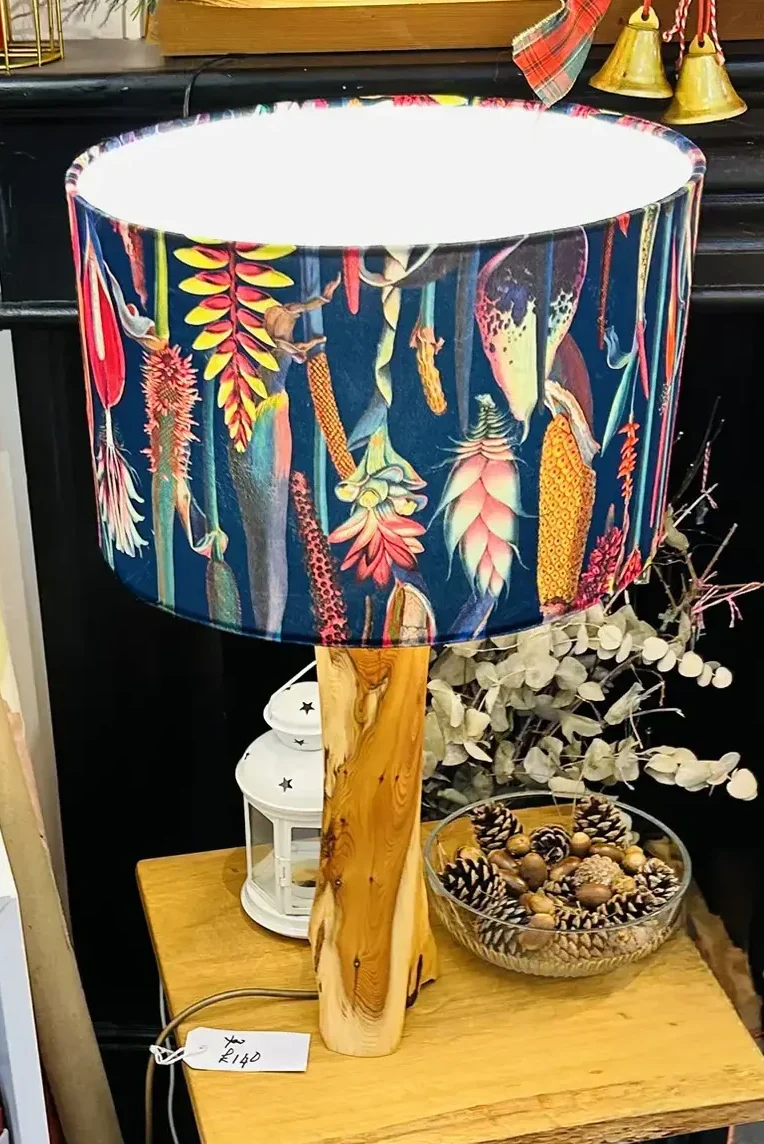 Blue lampshade with flowers