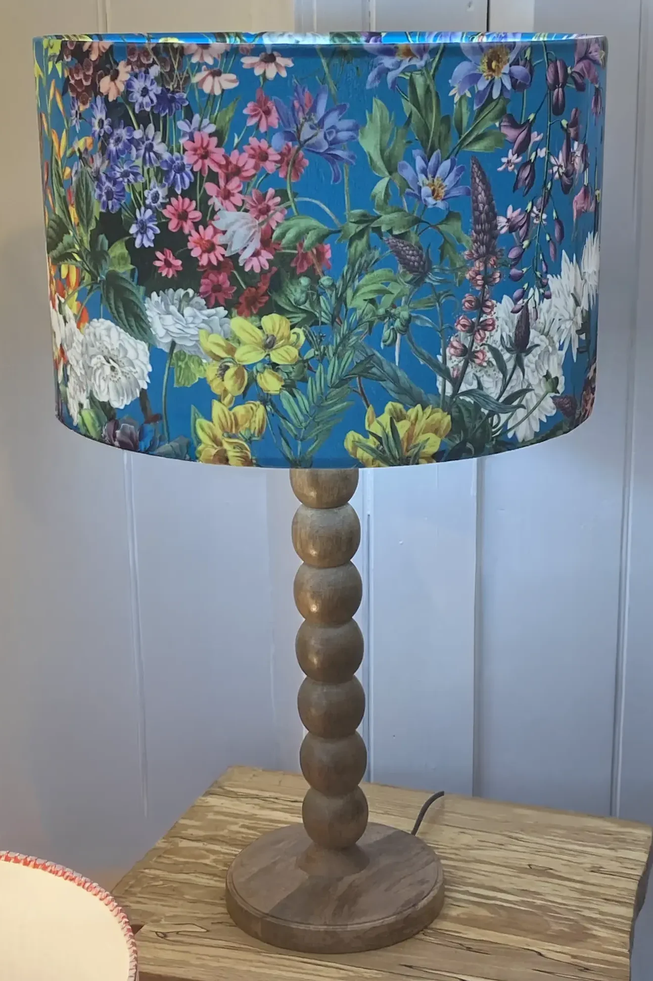 Blue lampshade with flowers