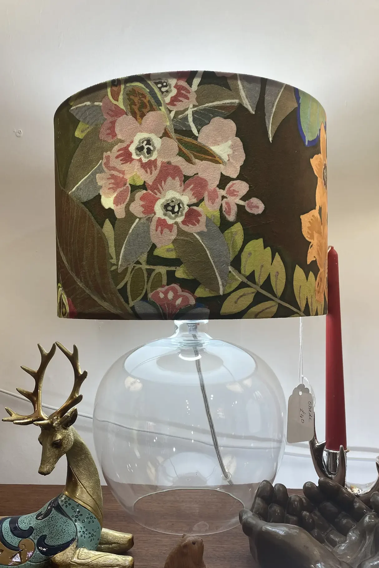 Brown lampshade with glass lamp