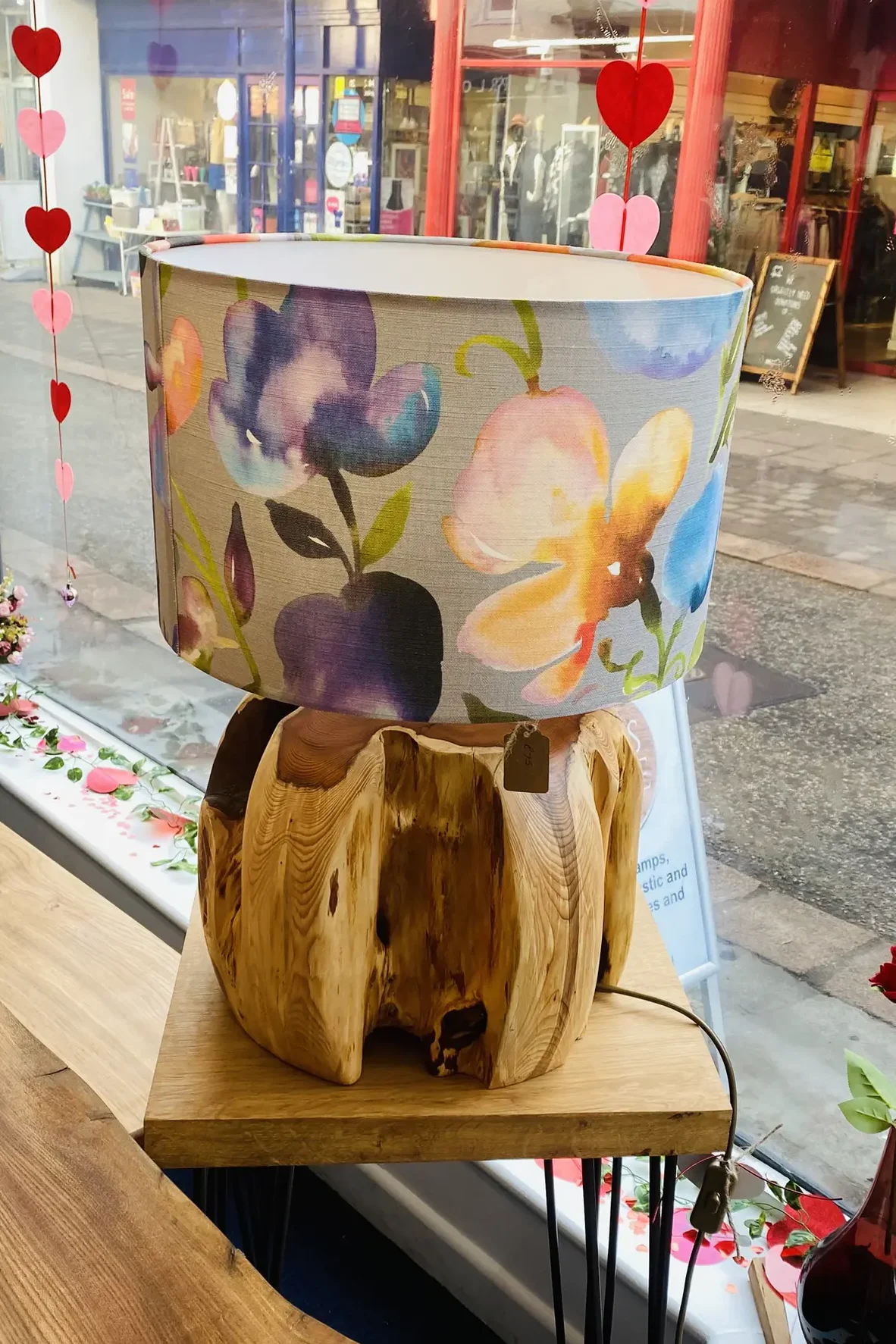 Grey lampshade with soft watercolour flowers