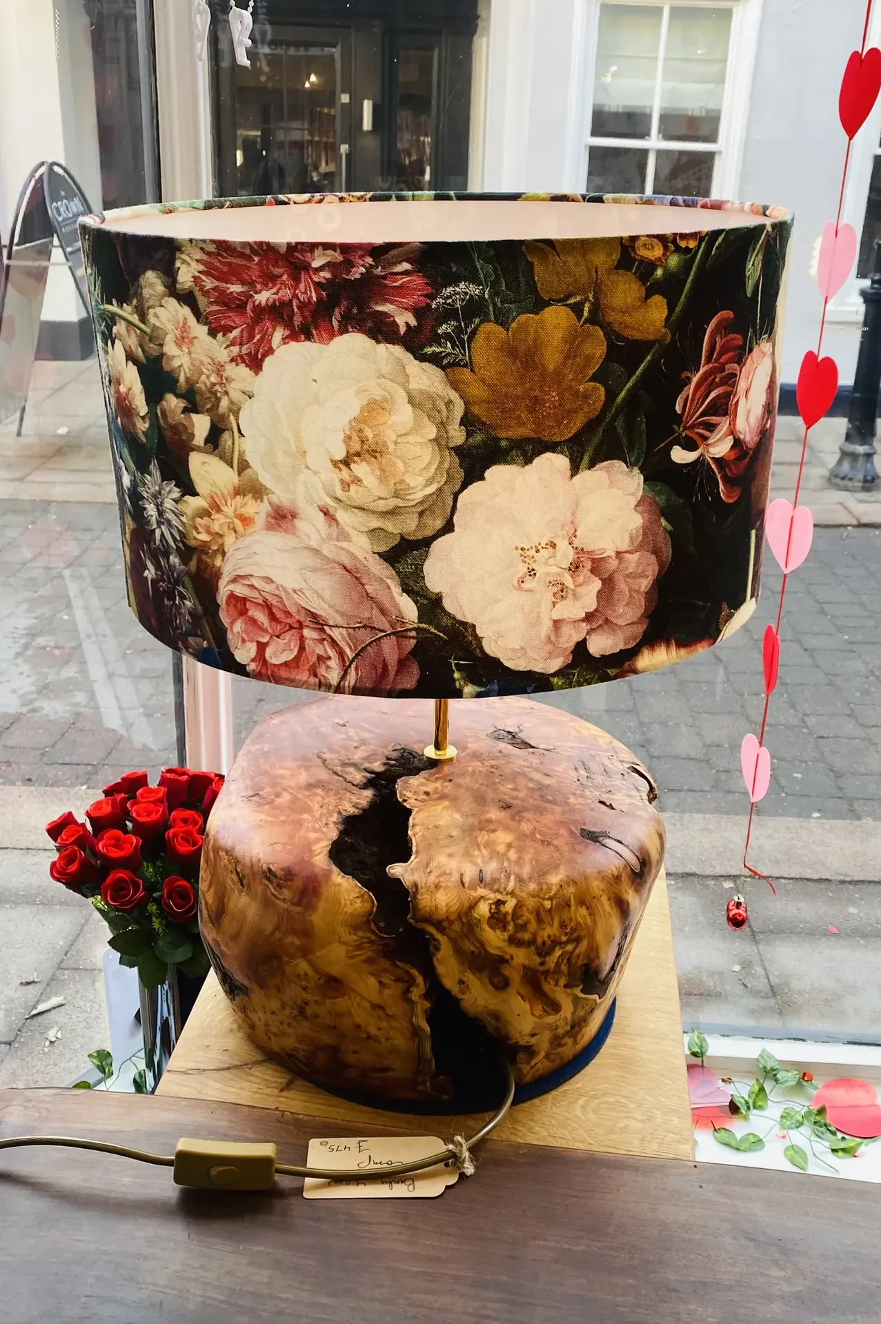 Black lampshade with pink roses