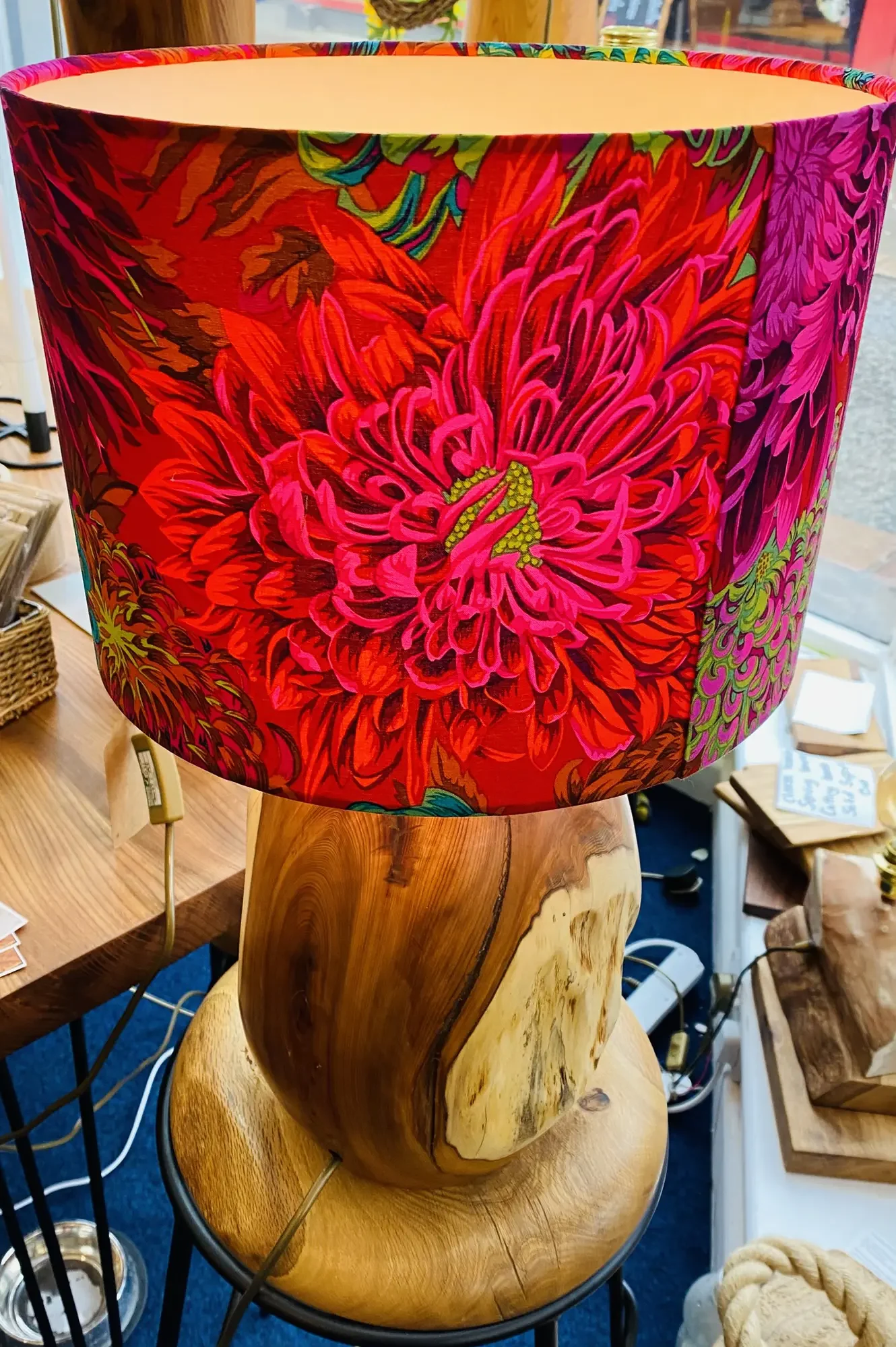 Pink lampshade with massive flowers