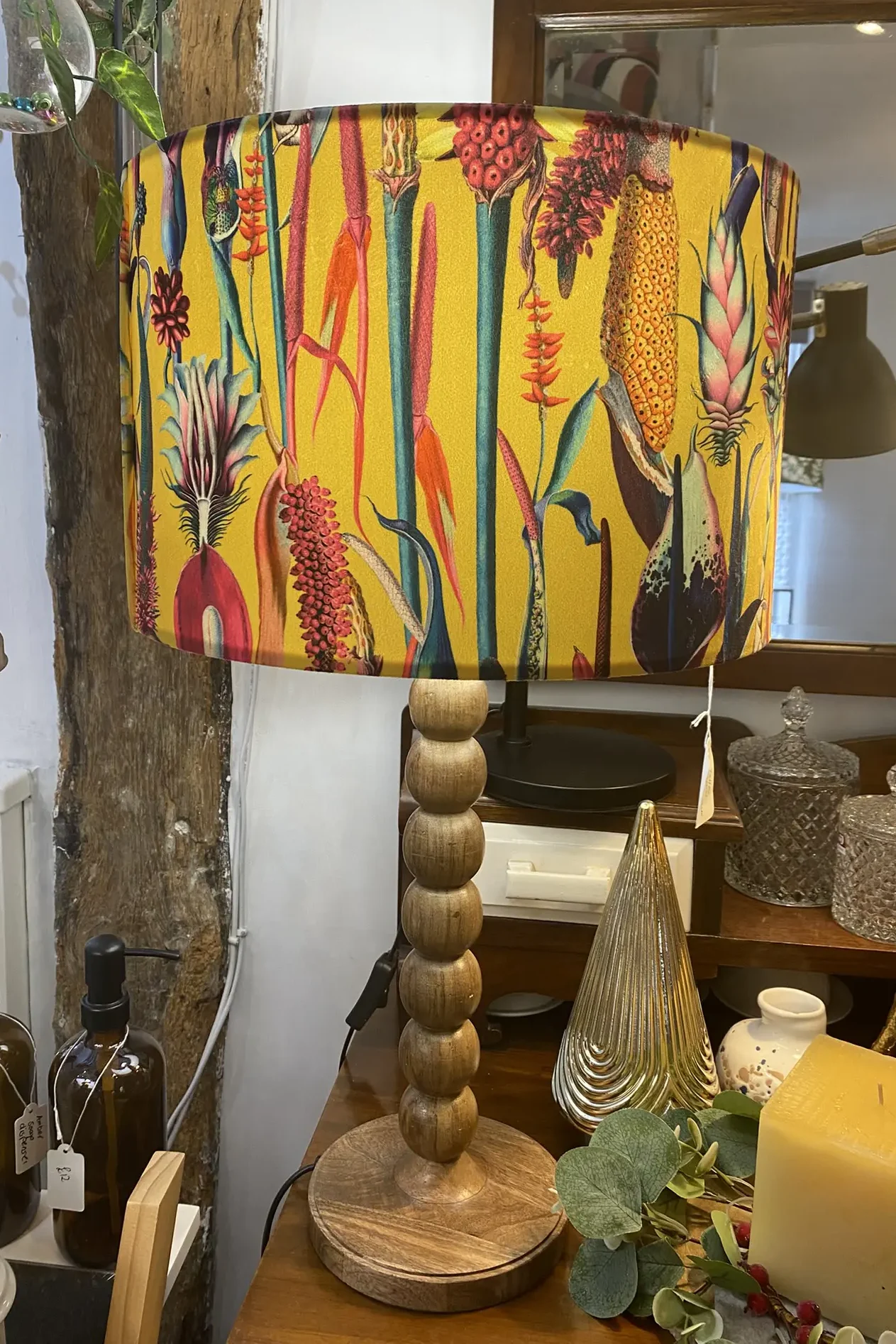 Yellow lampshade with flowers