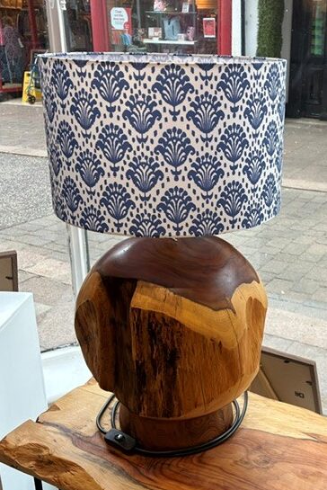 White lampshade with blue pattern